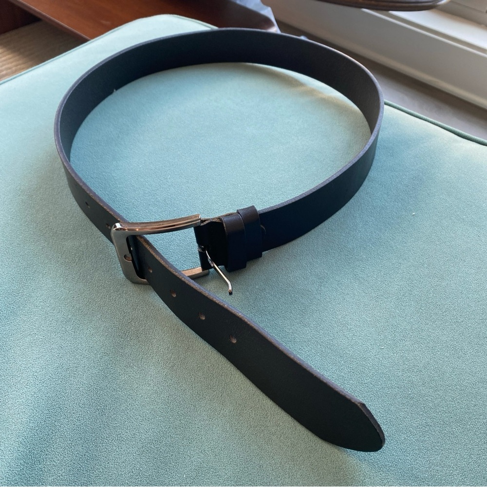 Classic Black Leather Belt with Silver Buckle